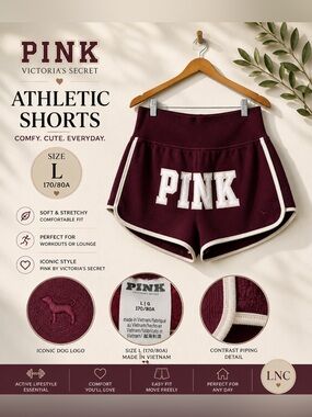 PINK Victoria’s Secret Maroon Athletic Shorts Size L Logo Lounge Gym